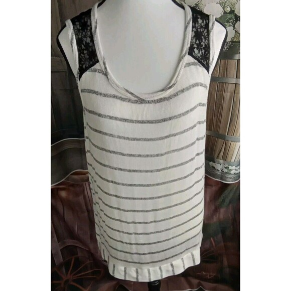 august silk Tops - August Silk Blouse Size L Zip Back Lace White/Black NEW